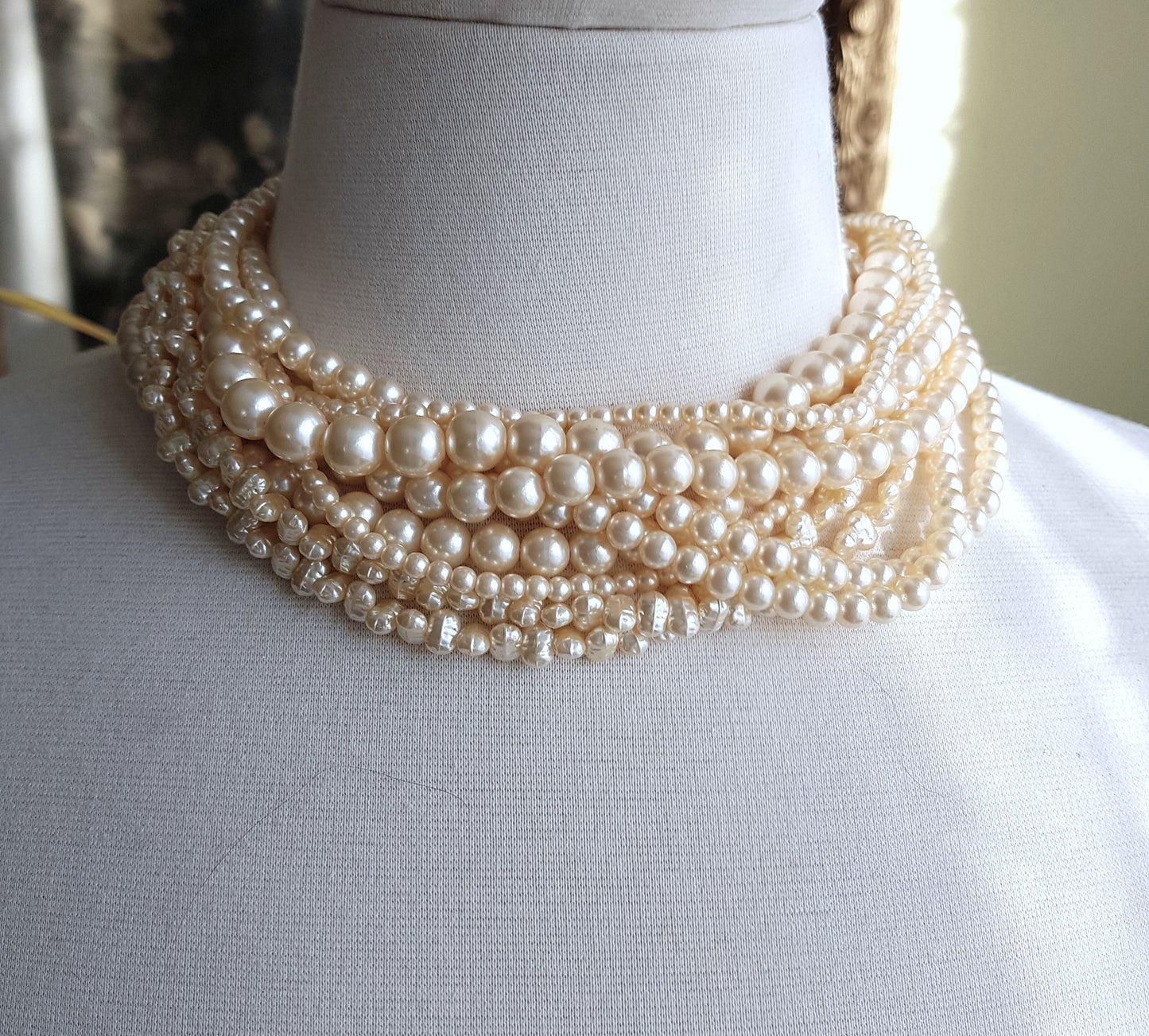 FABULOUS Multi-Strand Vintage Pearl Necklace, 9 Strand Faux Pearl Vintage Necklace, 5 Different Styles of Lustrous Pearls,Beautiful Vintage Jewelry
