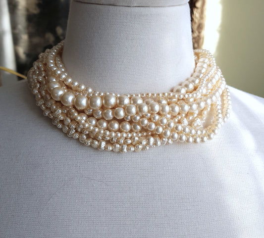 FABULOUS Multi-Strand Vintage Pearl Necklace, 9 Strand Faux Pearl Vintage Necklace, 5 Different Styles of Lustrous Pearls,Beautiful Vintage Jewelry