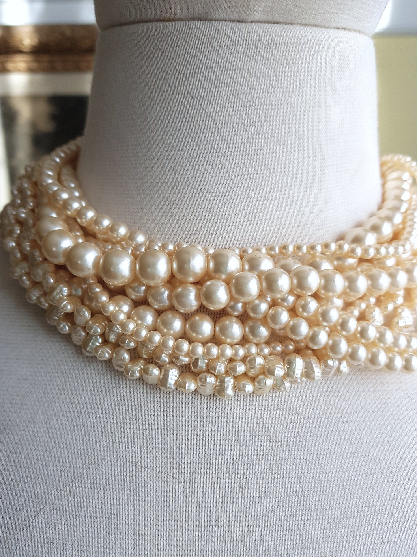 FABULOUS Multi-Strand Vintage Pearl Necklace, 9 Strand Faux Pearl Vintage Necklace, 5 Different Styles of Lustrous Pearls,Beautiful Vintage Jewelry