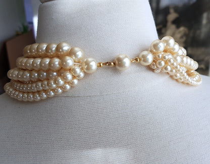 FABULOUS Multi-Strand Vintage Pearl Necklace, 9 Strand Faux Pearl Vintage Necklace, 5 Different Styles of Lustrous Pearls,Beautiful Vintage Jewelry
