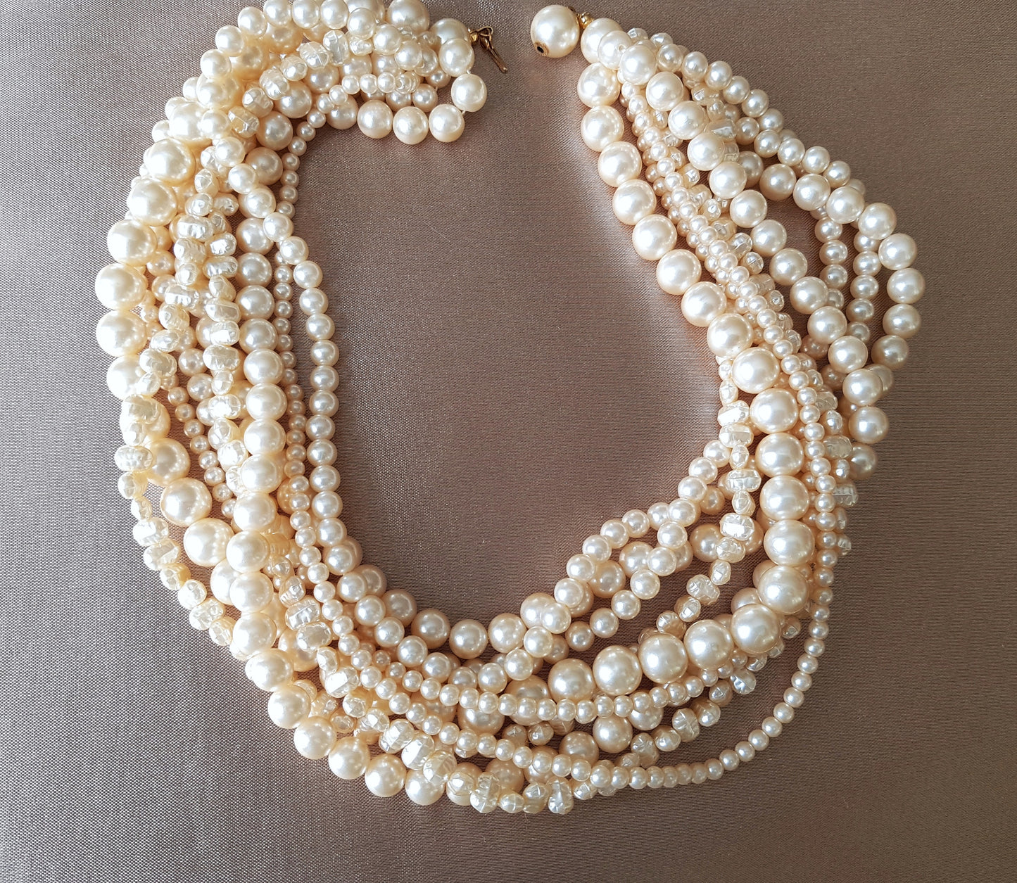 FABULOUS Multi-Strand Vintage Pearl Necklace, 9 Strand Faux Pearl Vintage Necklace, 5 Different Styles of Lustrous Pearls,Beautiful Vintage Jewelry