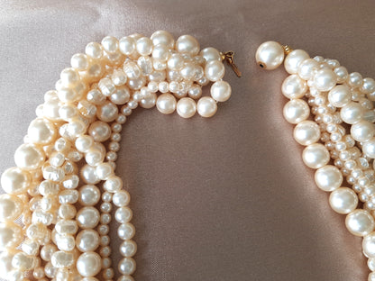 FABULOUS Multi-Strand Vintage Pearl Necklace, 9 Strand Faux Pearl Vintage Necklace, 5 Different Styles of Lustrous Pearls,Beautiful Vintage Jewelry