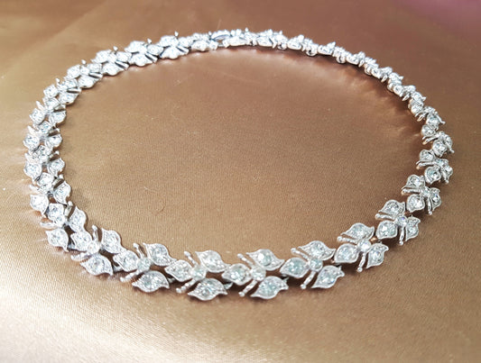 STUNNING Art Deco Design Necklace, Diamante Floral Design, Sparkling Glass Stones,Silver Tone Metal, Signed ORA, Bridal or Special Occasion Vintage Necklace