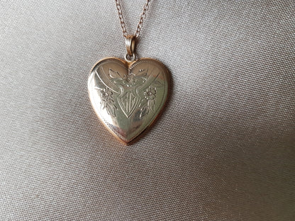 BEAUTIFUL Edwardian Heart Shape Locket, 10 KT Gold, Lovely Engraving ,Monogram RD,Collectible Antique Jewelry