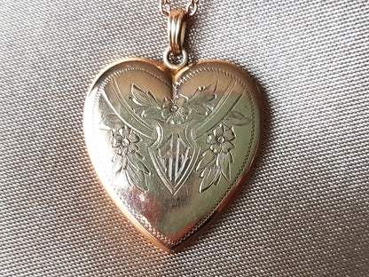 BEAUTIFUL Edwardian Heart Shape Locket, 10 KT Gold, Lovely Engraving ,Monogram RD,Collectible Antique Jewelry