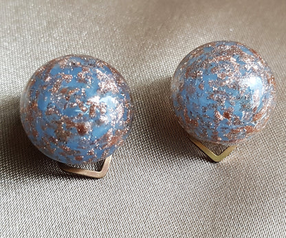 Vintage Venetian Glass Murano Clip On Earrings, Lovely Blue With Gold Art Glass, Collectible Vintage Jewelry