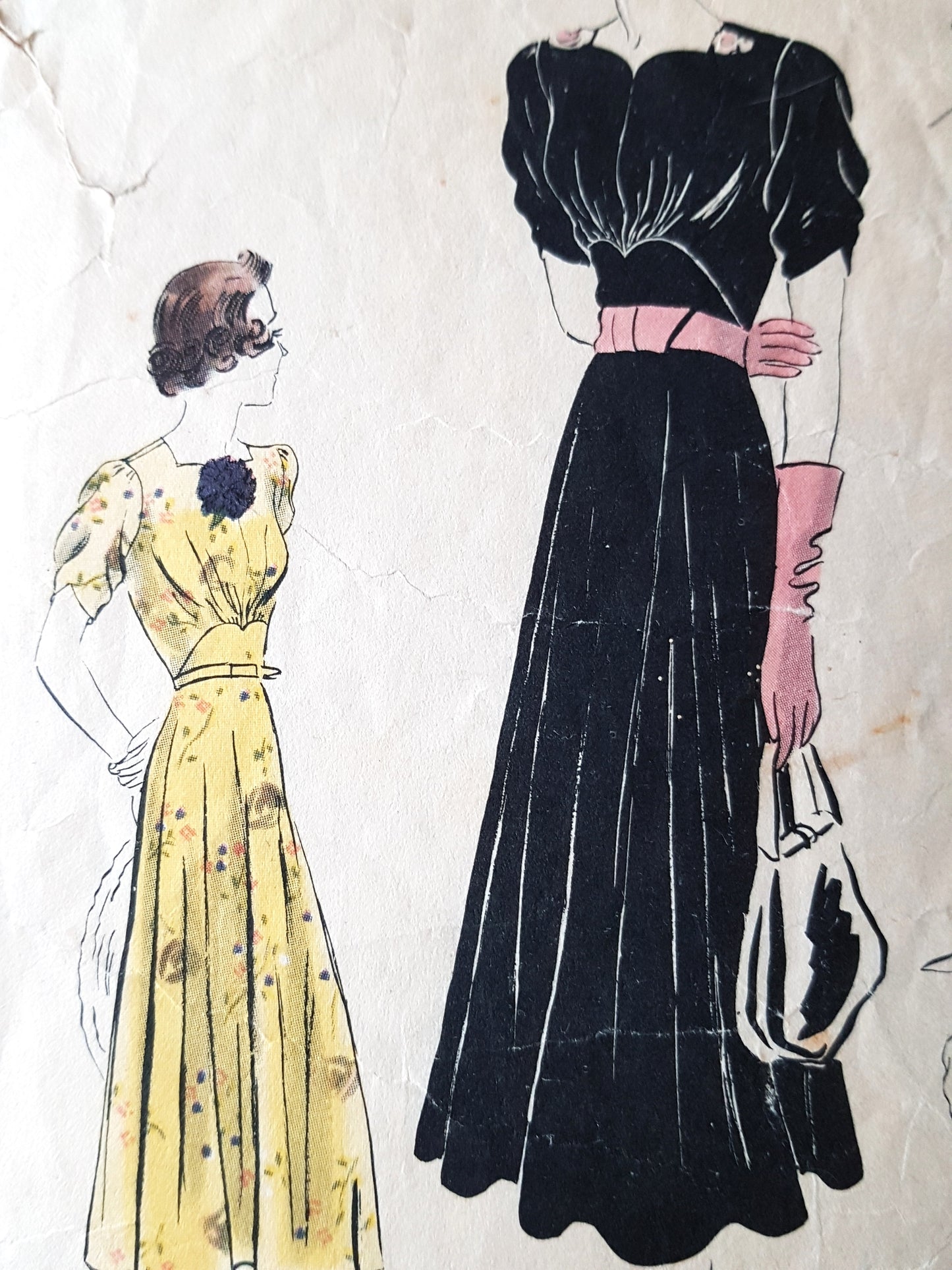 Late 1930s BEAUTIFUL Dress Pattern VOGUE 7954 Lovely Shaped Neckline, Circular Bias Cut Skirt Bust 34 Vintage Sewing Pattern