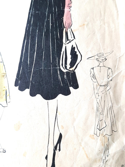 Late 1930s BEAUTIFUL Dress Pattern VOGUE 7954 Lovely Shaped Neckline, Circular Bias Cut Skirt Bust 34 Vintage Sewing Pattern