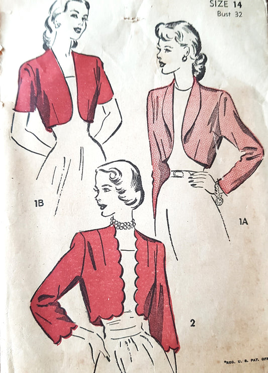 1940s Bolero Set Pattern  ADVANCE 4897 Three Design Versions Bust 32 Vintage Sewing Pattern