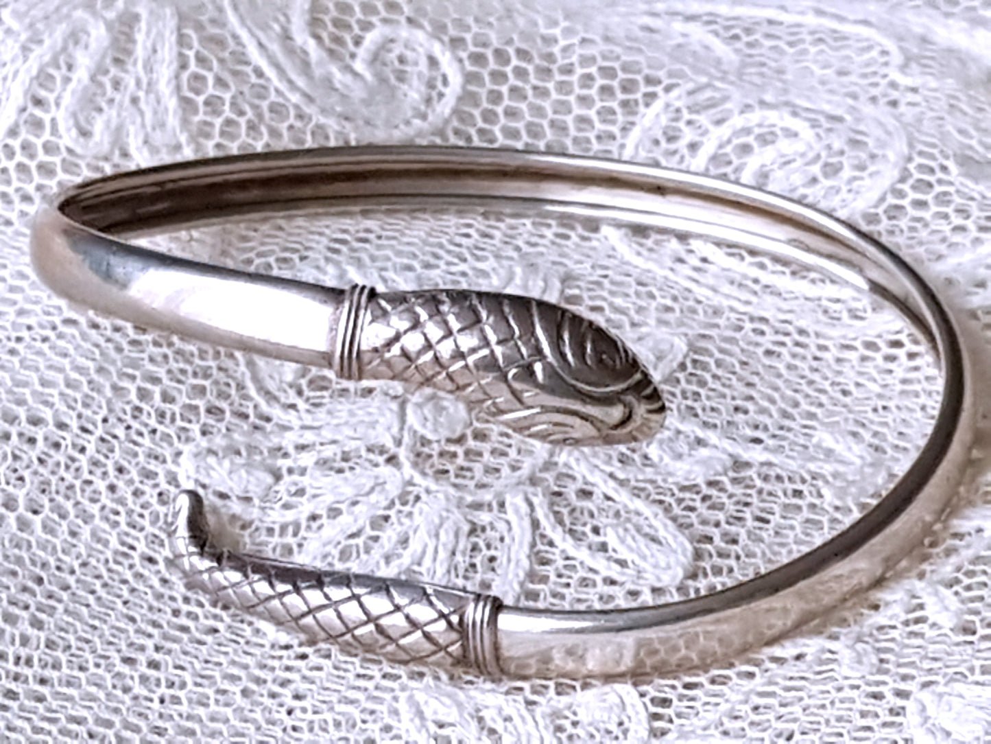 LOVELY Edwardian Birks Sterling Silver Snake Bracelet, By Pass Style, Beautiful Details, Collectible Vintage Jewelry