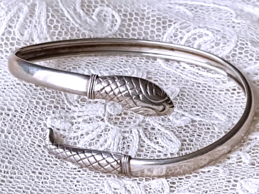 LOVELY Edwardian Birks Sterling Silver Snake Bracelet, By Pass Style, Beautiful Details, Collectible Vintage Jewelry