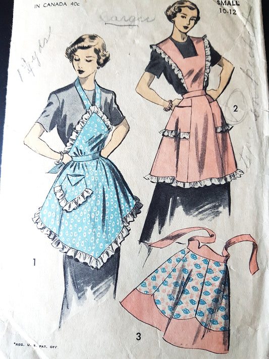 1950s PRETTY Set of Aprons Pattern ADVANCE 5884 Full Bib and Half Aprons 3 Lovely Styles Size Small Vintage Sewing Pattern