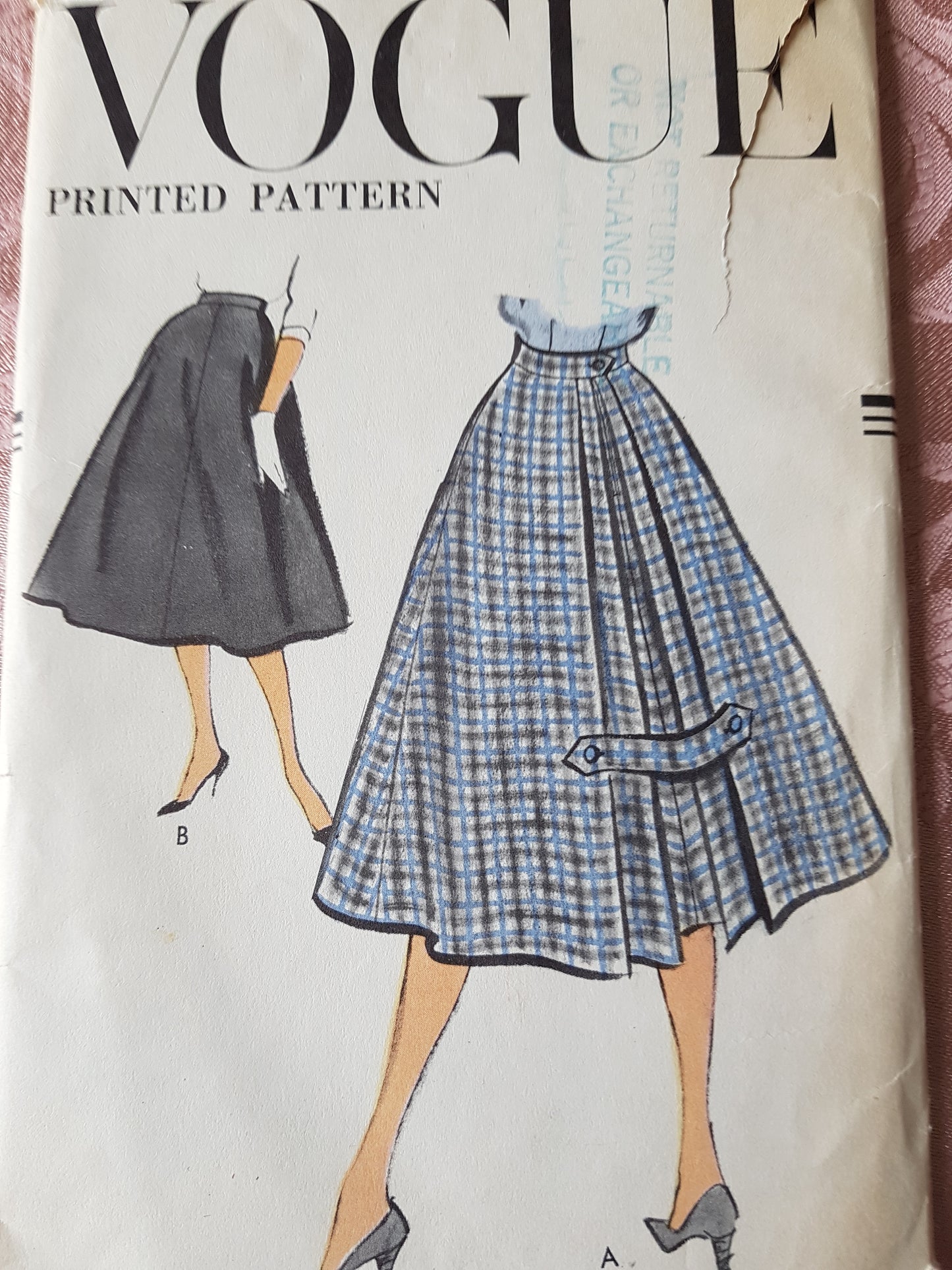 1950s LOVELY Flared Skirt Pattern VOGUE 9402 Beautiful Design Waist 25 Vintage Sewing Pattern