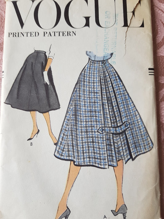 1950s LOVELY Flared Skirt Pattern VOGUE 9402 Beautiful Design Waist 25 Vintage Sewing Pattern