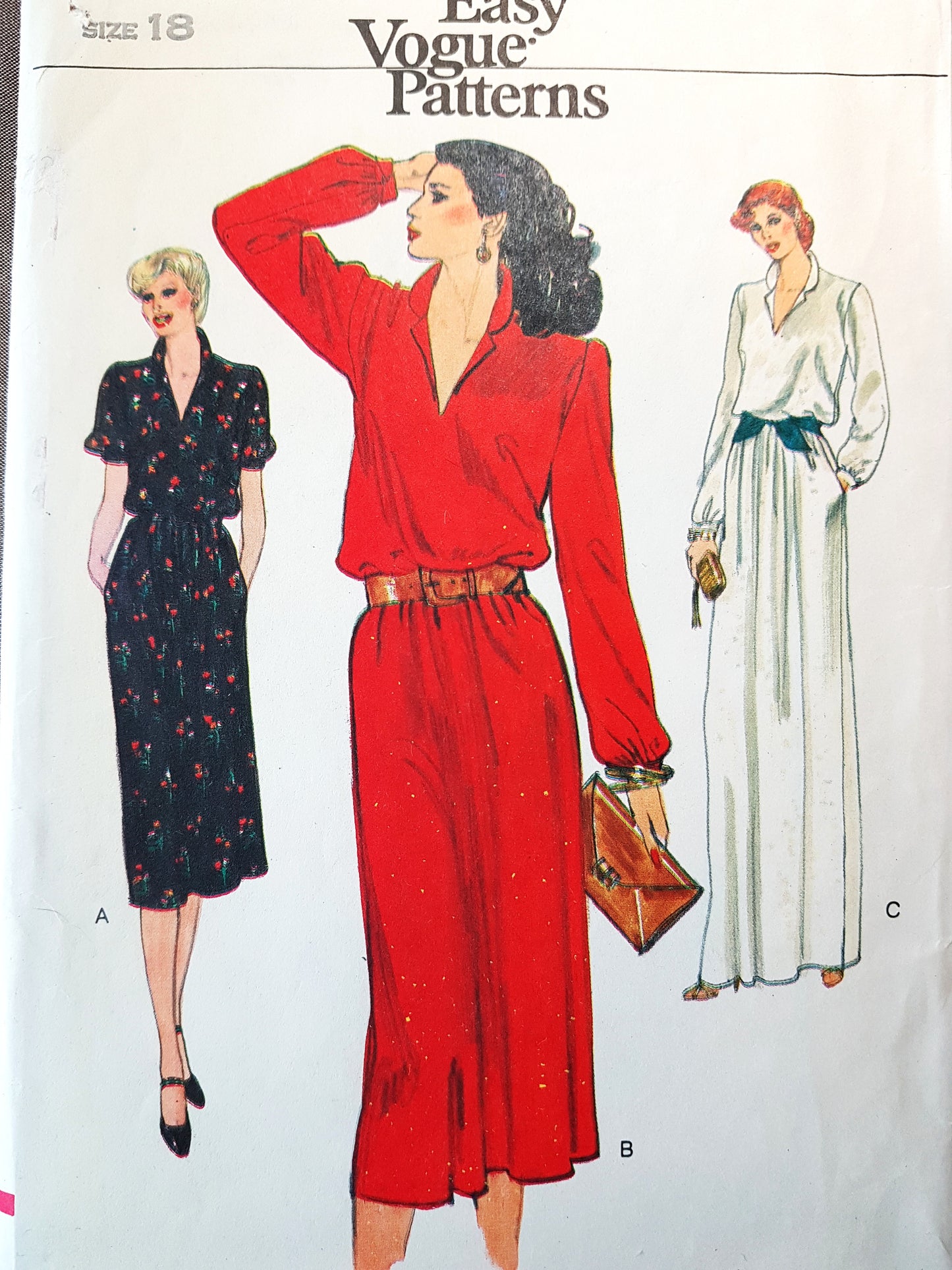 1980s CLASSY Dress Day or Evening Length Pattern Very Easy VOGUE 7515 Bust 40 Vintage Sewing Pattern