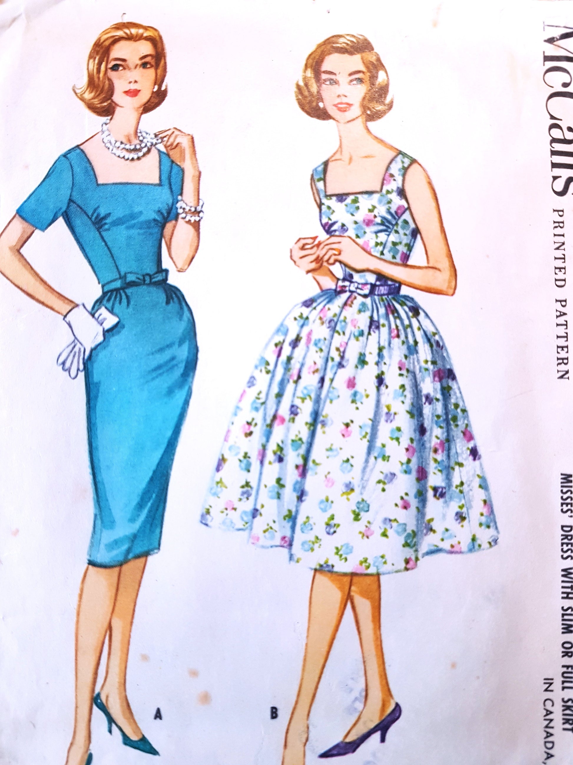Early 1960s Day or Party Dress Pattern McCALL's 5726 Slim or Full Skirted Dress Bust 34 Vintage Sewing Pattern