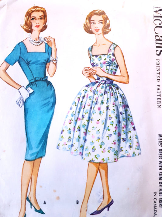 Early 1960s Day or Party Dress Pattern McCALL's  5726 Slim or Full Skirted Dress Bust 34 Vintage Sewing Pattern