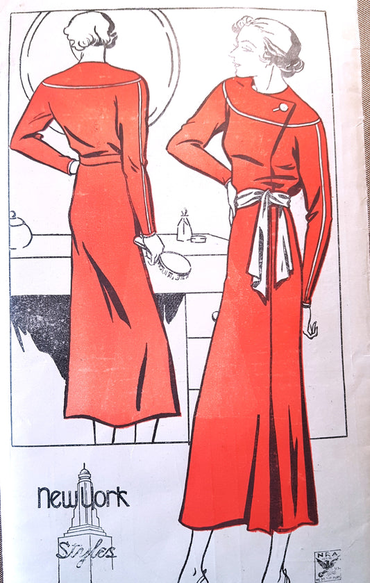 1930s STUNNING Art Deco Dress and Belt Pattern NEW YORK 1238 Side Closing Dress Bust 30 Vintage Sewing Pattern FF