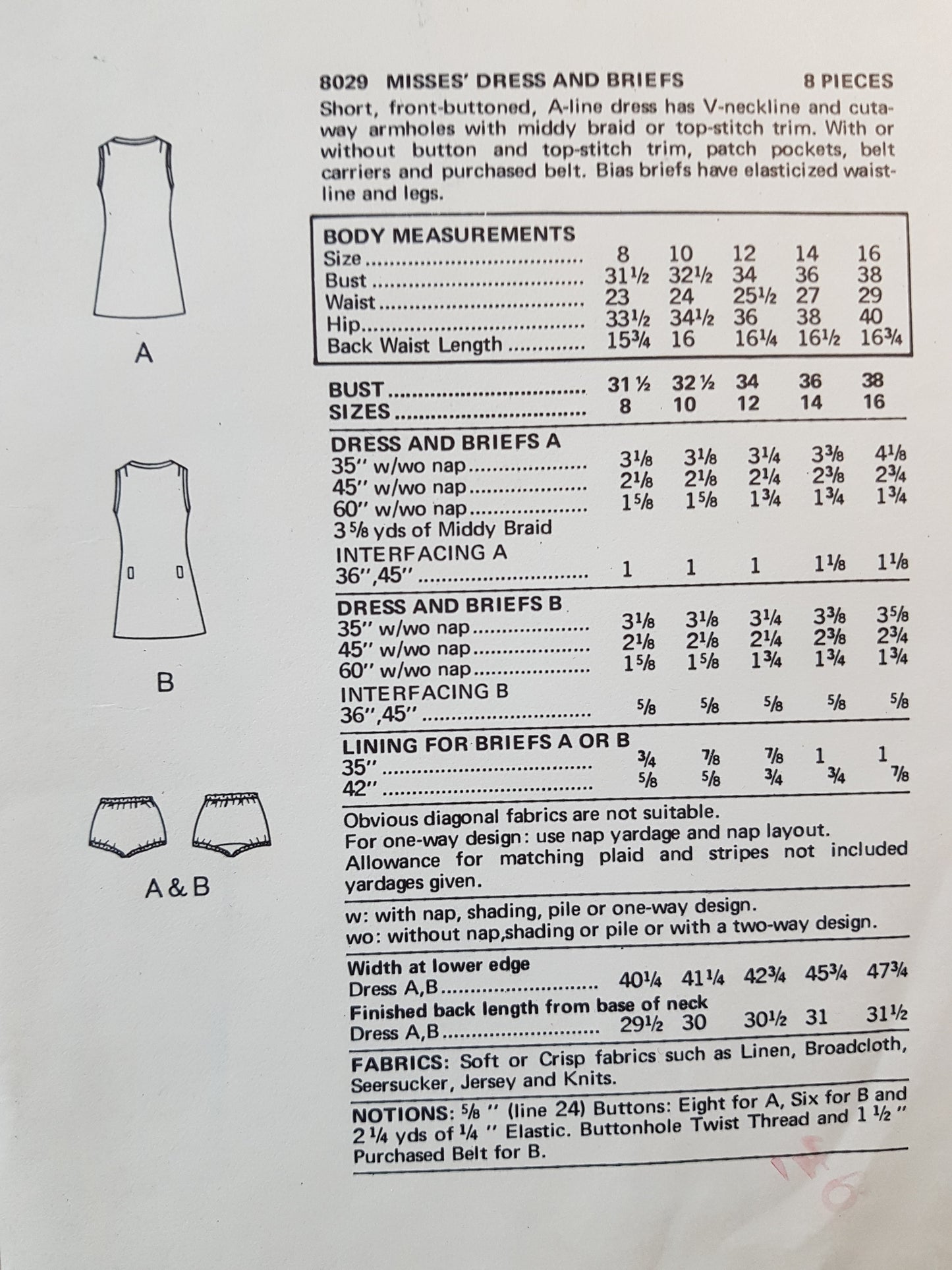 1970s CUTE Tennis Dress and Briefs Pattern Vogue 8029 Short Mini Dress, Front Button, V-Neckline Bust 36 Vintage Sewing Pattern FF