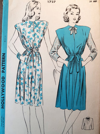 CUTE 1940s Maternity Dress or Jumper and Blouse Pattern HOLLYWOOD 1727 Bust 36  Simple To Sew Vintage Sewing Pattern