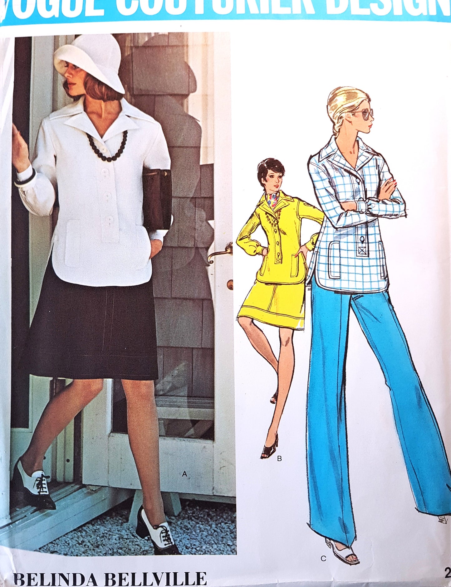 1970s FABULOUS Belinda Bellville Pattern Vogue 2842, Tunic, Skirt and Wide-leg Pants, Bust 36 Vintage Sewing Pattern FF