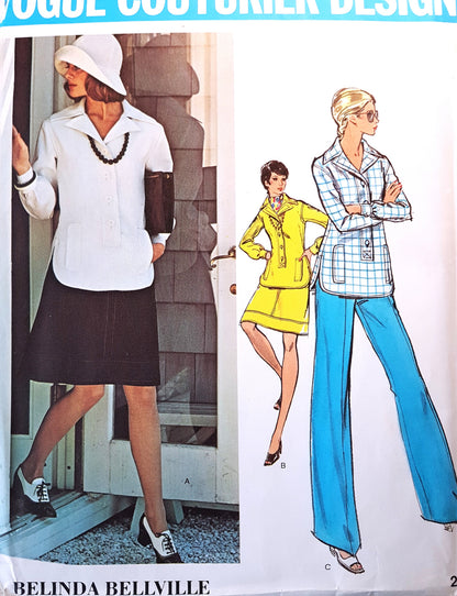1970s FABULOUS Belinda Bellville Pattern Vogue 2842, Tunic, Skirt and Wide-leg Pants, Bust 36 Vintage Sewing Pattern FF