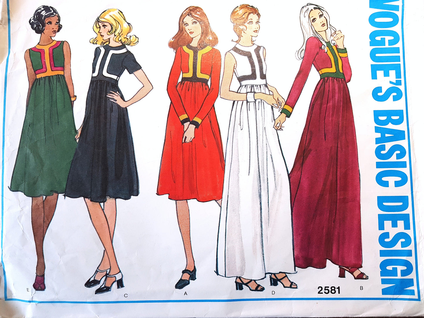1970s BEAUTIFUL High Waist Dress Pattern VOGUE 2581 Day or Evening Maxi Lengths Bust 32 Vintage Sewing Pattern