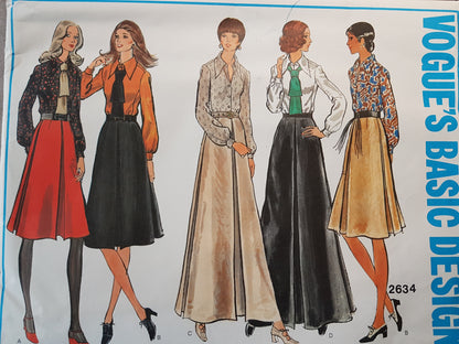 1970s FABULOUS Skirt, Shirt and Tie Pattern VOGUE 2634 ALine Skirt in Four Lengths Bust 40 Vintage Sewing Pattern FF