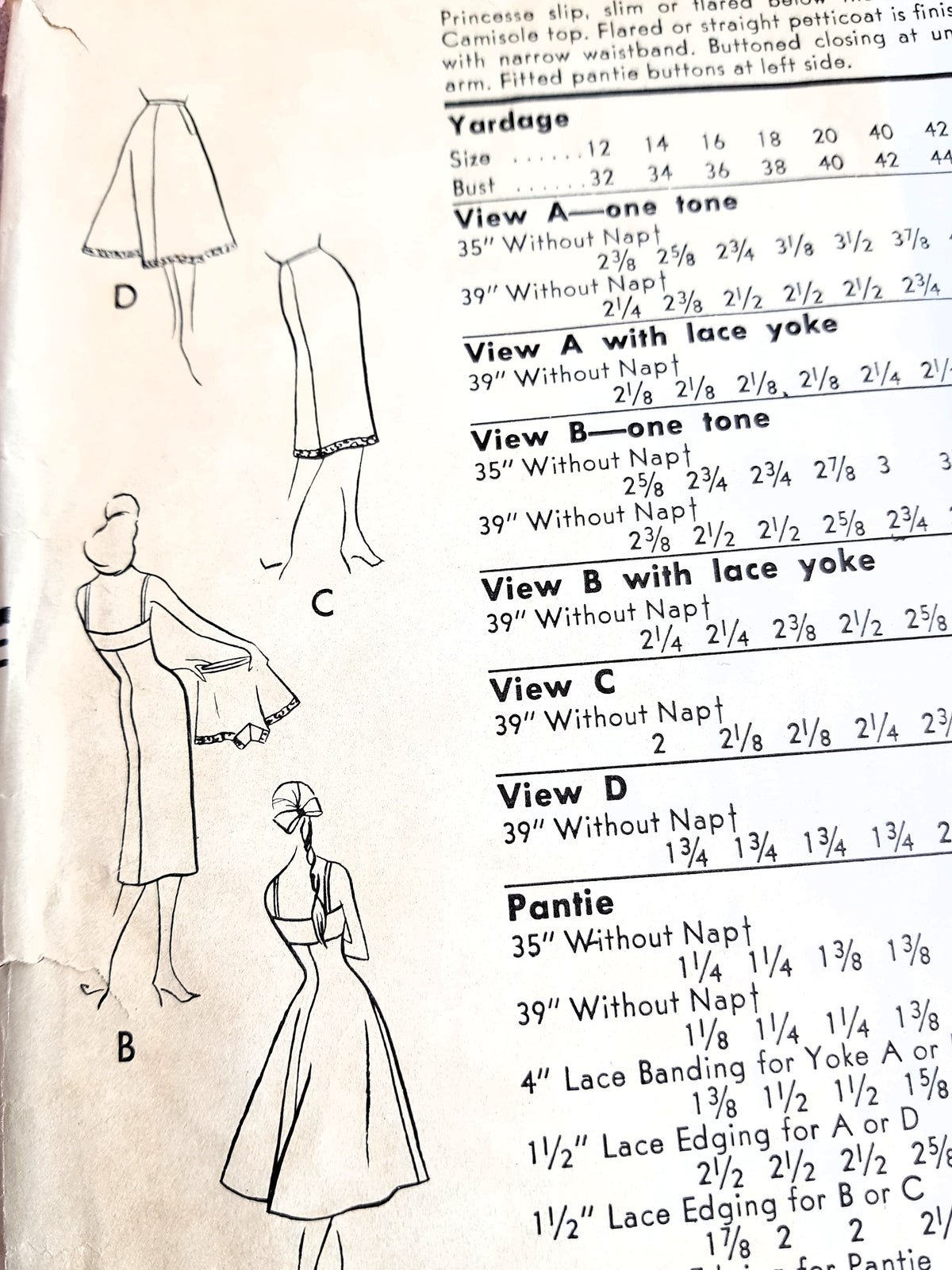 1950s FABULOUS Lingerie Pattern VOGUE 9358 Slips, Petticoat and Tap Pantie, Bust 32 Vintage Sewing Pattern