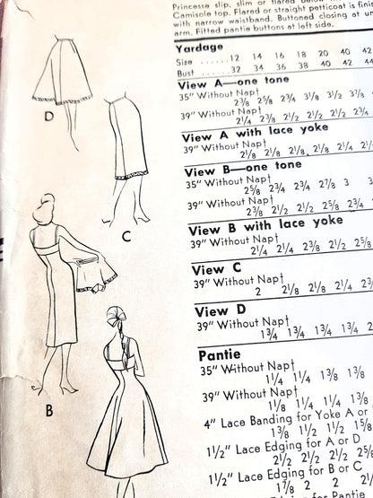 1950s FABULOUS Lingerie Pattern VOGUE 9358 Slips, Petticoat and Tap Pantie, Bust 32 Vintage Sewing Pattern