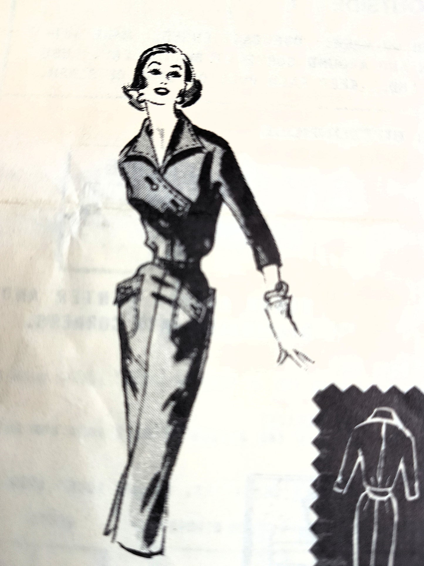1950s UNIQUE Slim Dress Pattern Austin La Mar 151, Triangular Closing Bodice, Large Pockets, Bust 34 Vintage Fashion Sewing Pattern FF