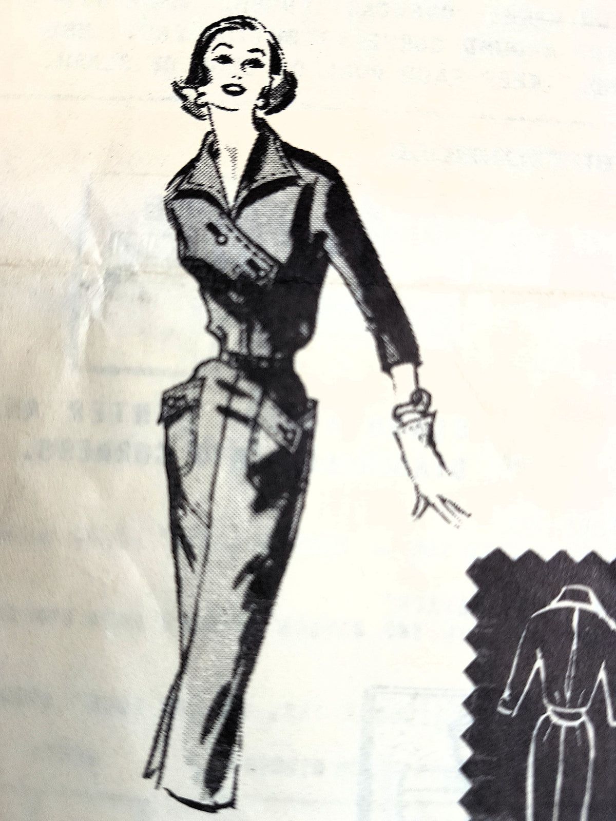1950s UNIQUE Slim Dress Pattern Austin La Mar 151, Triangular Closing Bodice, Large Pockets, Bust 34 Vintage Fashion Sewing Pattern FF