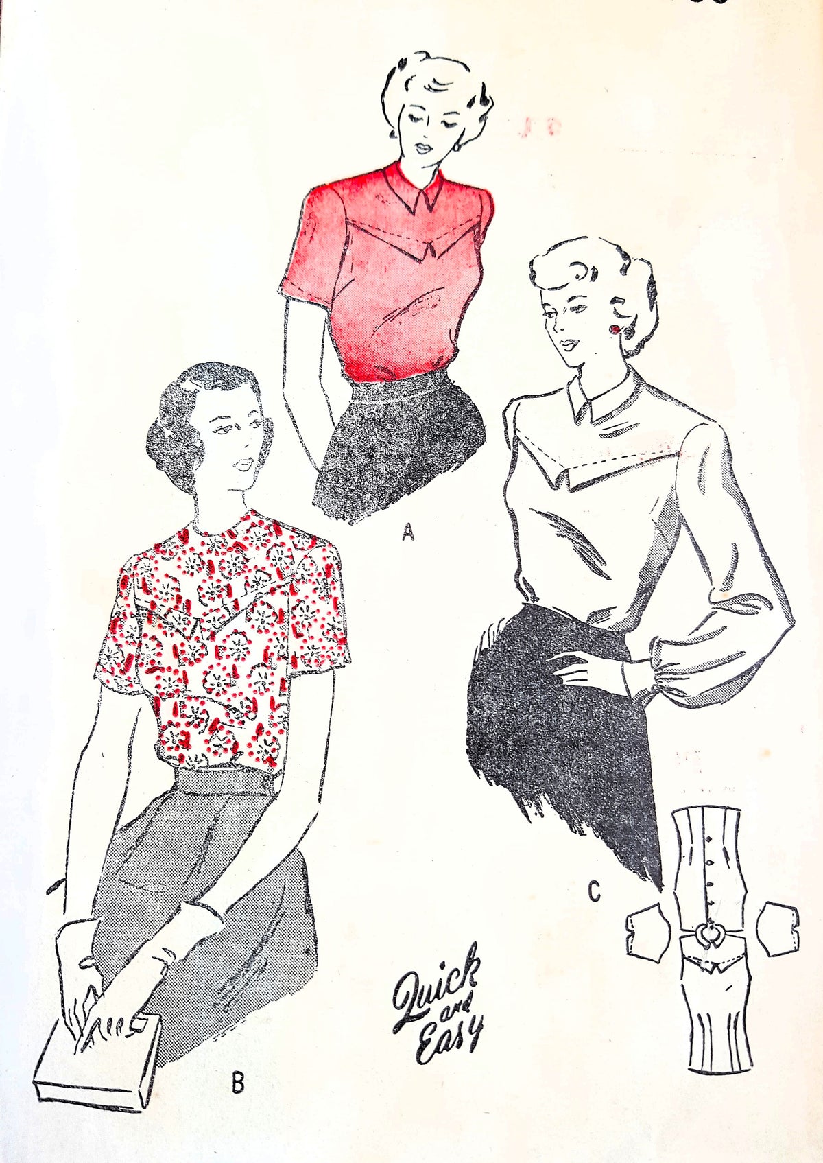 1940s CLASSY Button Back Blouse Pattern BUTTERICK 4656 Pretty Details, Bust 32 Vintage Sewing Pattern