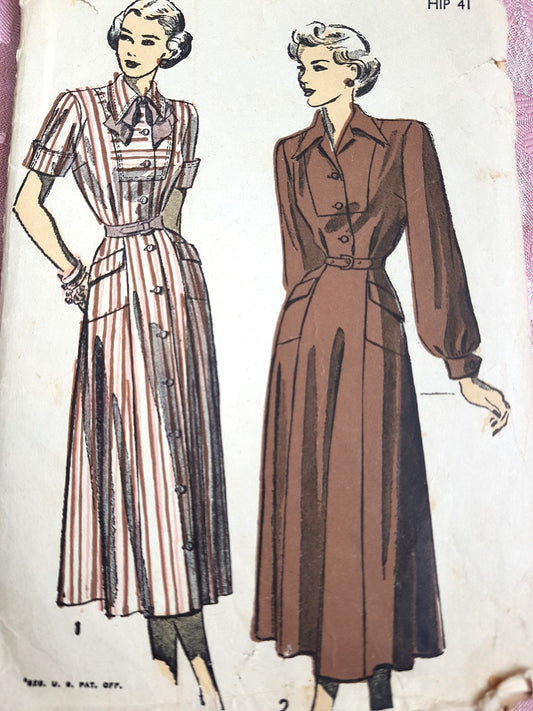 Late 1940s STYLISH Dress Pattern ADVANCE 4883 Flattering Design Bust 38 Vintage Sewing Pattern