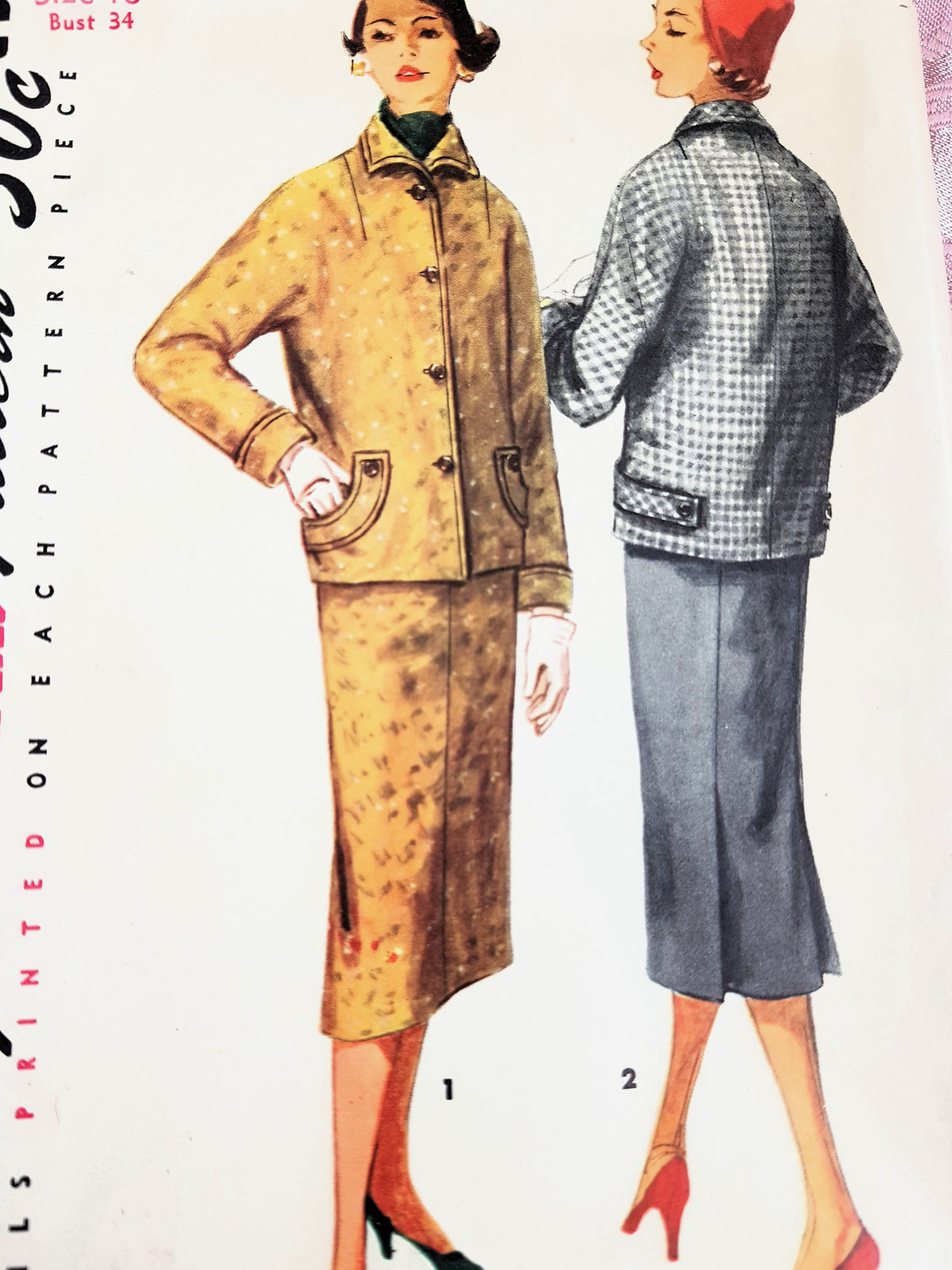 1950s CHIC Suit Pattern SIMPLICITY 1311 Slim Skirt, Kimono Sleeve Jacket, Bust 34 Vintage Sewing Pattern