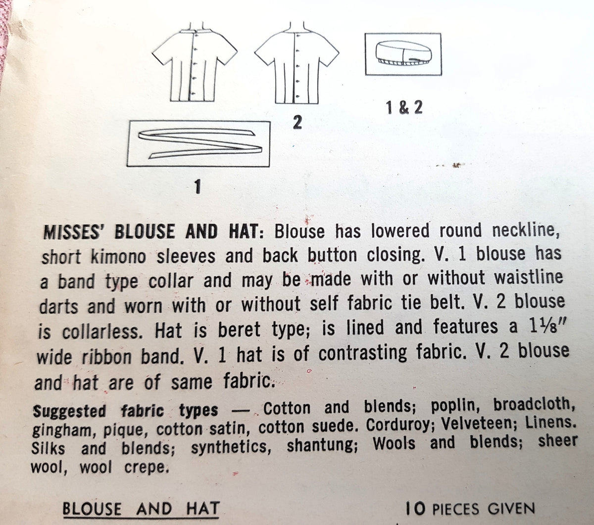 Early 1960s CUTE Blouse and Beret Style Hat Pattern SIMPLICITY 4846 Button Back Tuck In Blouse or Overblouses Bust 32 Vintage Sewing Pattern FF