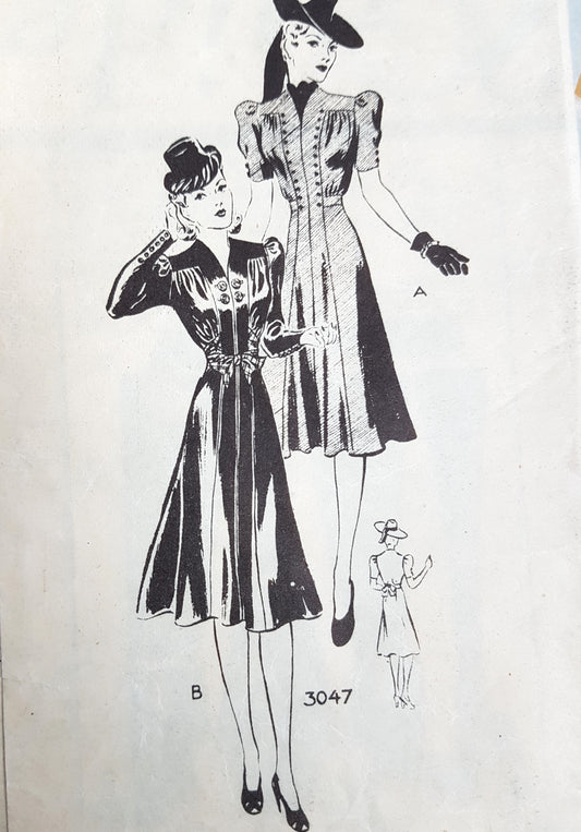 1940s LOVELY Dress Pattern AMERICAN WEEKLY 3047 Beautiful Design Details Flattering Style Bust 36 Vintage Fashion Sewing Pattern