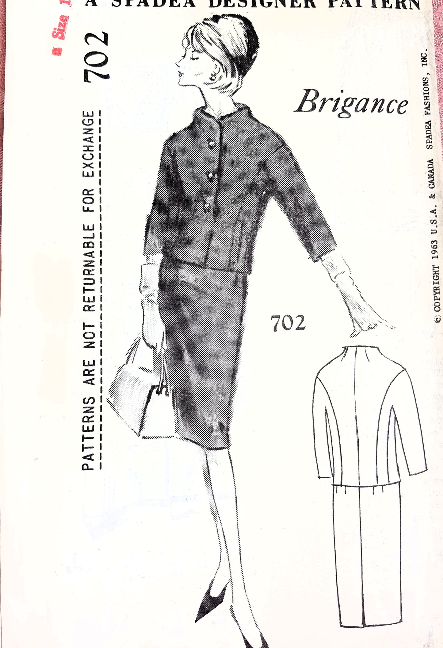 1960s CLASSY Brigance Slim Suit Pattern SPADEA 702 Bust 36 Vintage Sewing Pattern FF