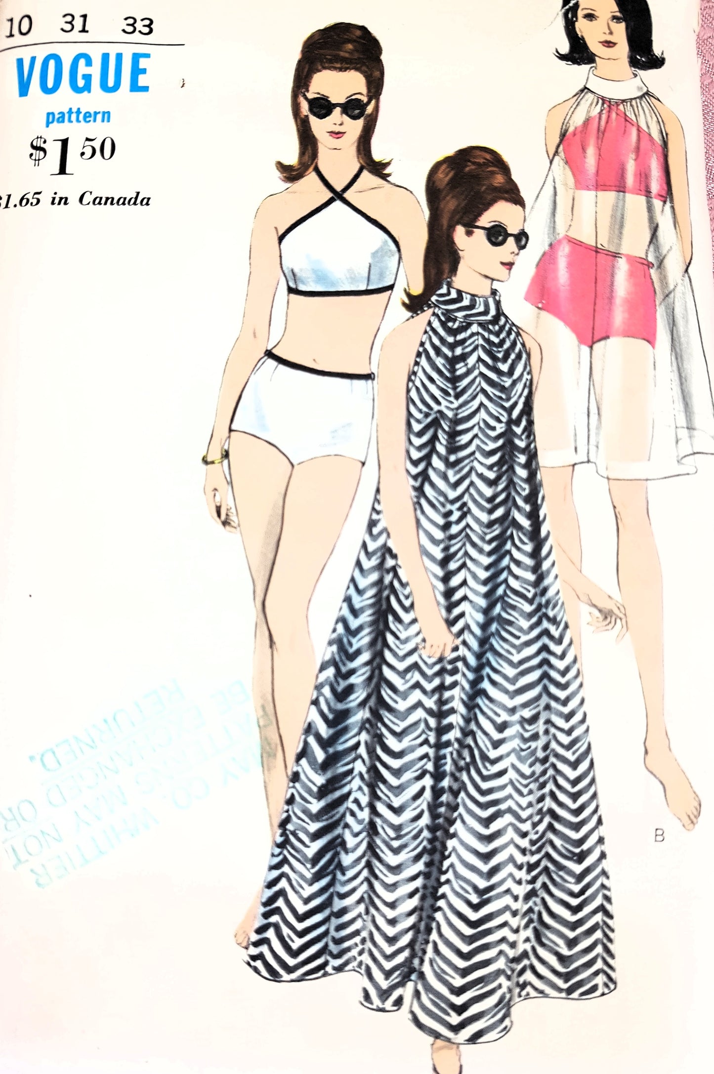 1960s FABULOUS 2Pc Bathing Suit and Lovely Beach Cover UpPattern VOGUE 6771 Bust 31 Vintage Sewing Pattern