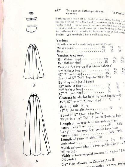 1960s FABULOUS 2Pc Bathing Suit and Lovely Beach Cover UpPattern VOGUE 6771 Bust 31 Vintage Sewing Pattern