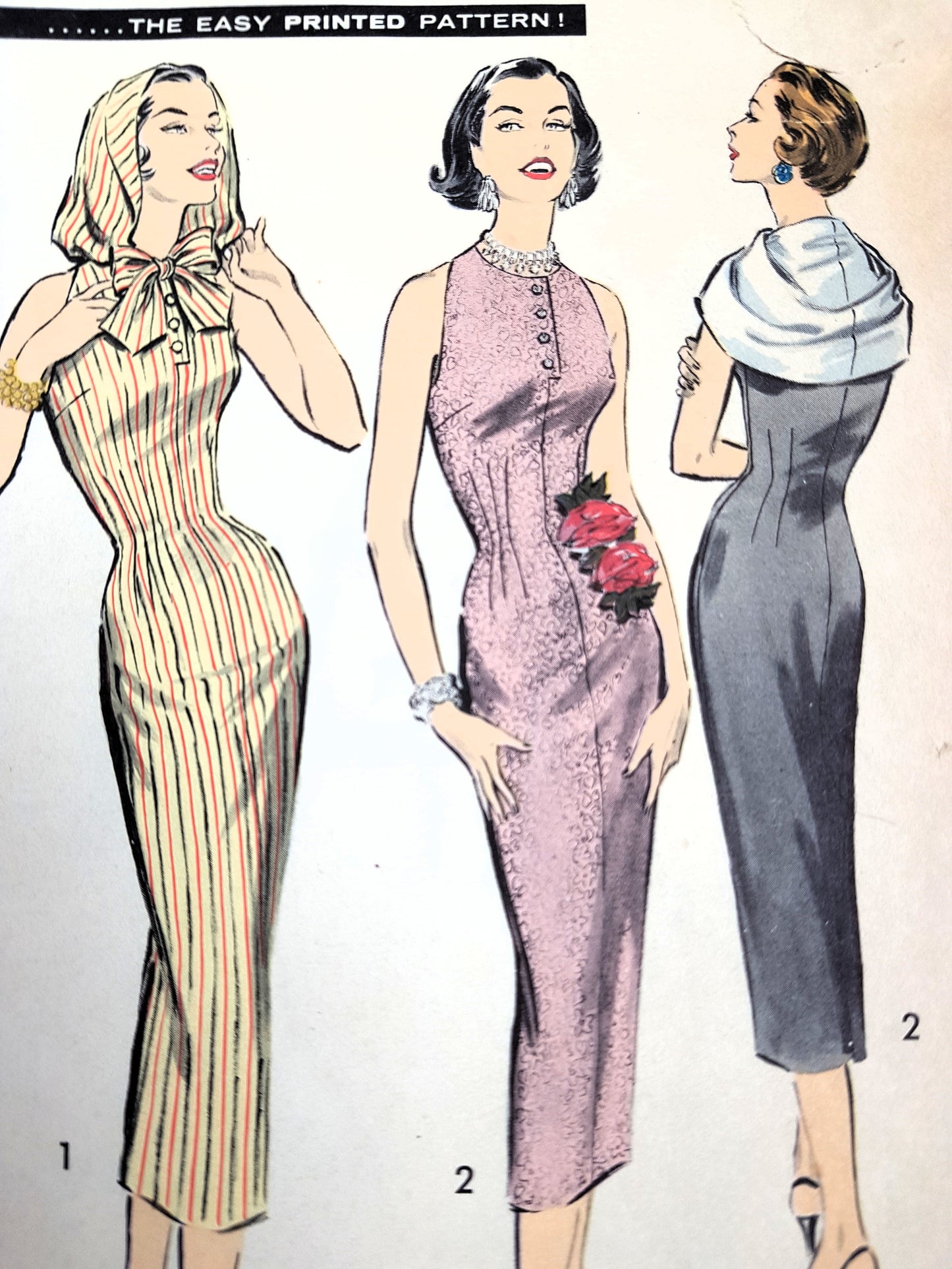 1950s AMERICAN DESIGNER Sheath Dress and Hood Pattern ADVANCE 8292 Day or Evening Cocktail Party Dress Bust 32 Vintage Sewing Pattern