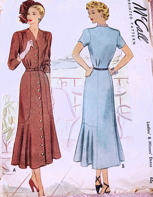 Late 1940s STUNNING Dress Flattering Design Pattern McCALL 7328 Bust 38 Vintage Sewing Pattern