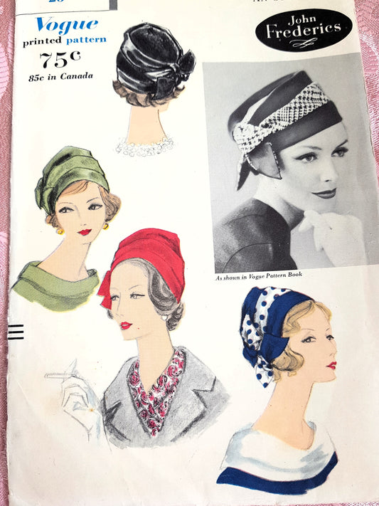 FABULOUS 1959 Draped Toque Hat Pattern VOGUE 9754 Lovely Hat Designs , Head Size 23 Vintage Sewing Pattern