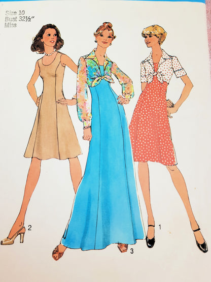 1970s FAB Princess Seam Dress and Jacket Pattern SIMPLICITY 6761 Regular or Maxi Length Dress Bust 32-1/2 Vintage Sewing Pattern