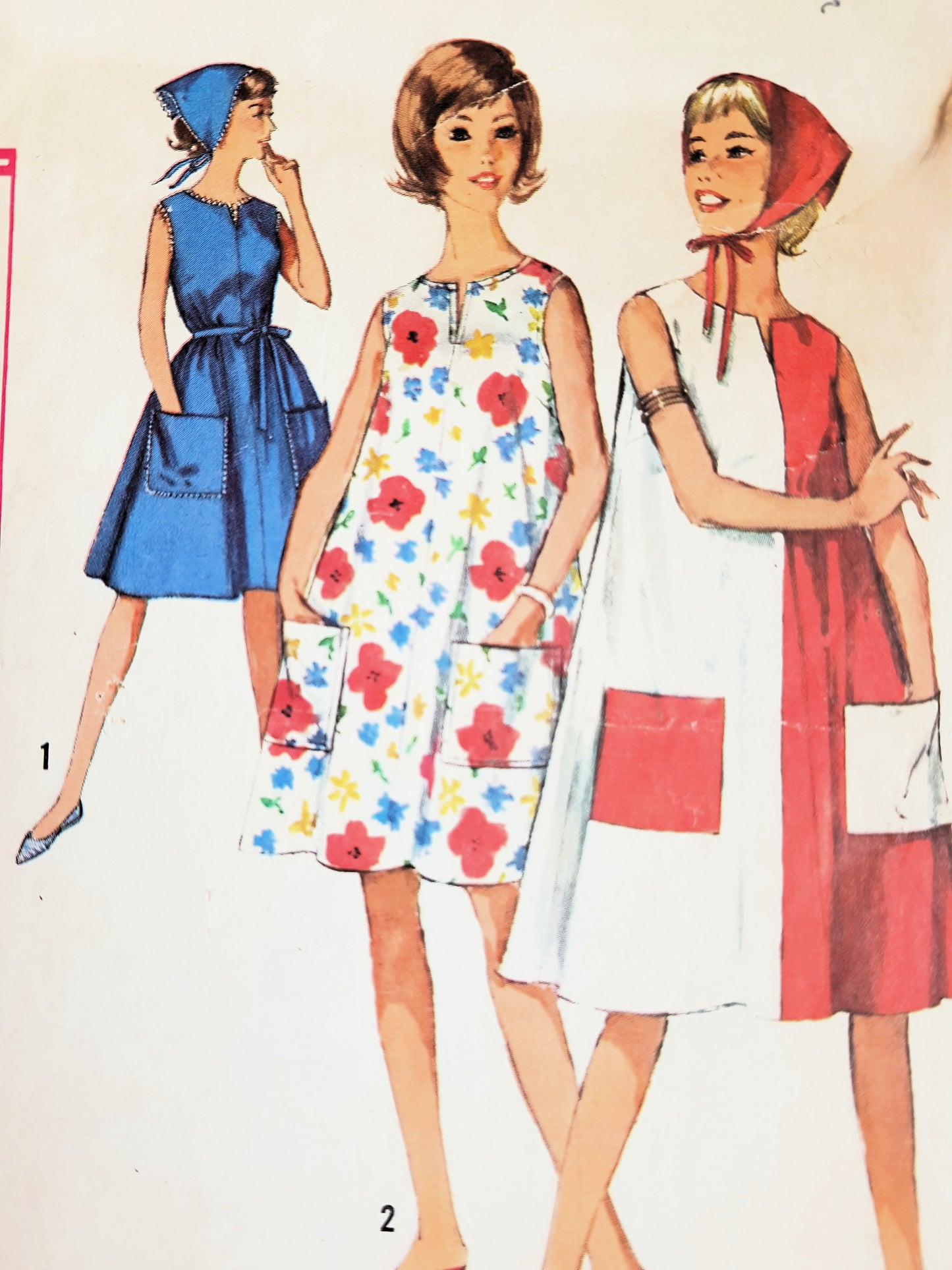 1960s CUTE Tent Dress and Head Scarf Pattern SIMPLICITY 5300 Size Small Bust 31-32 Vintage Sewing Pattern