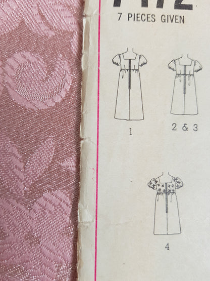 MOD 1960s CUTE Empire Dress Puff Sleeves Pattern SIMPLICITY 7472 Four Versions, Bust 32 Vintage Sewing Pattern