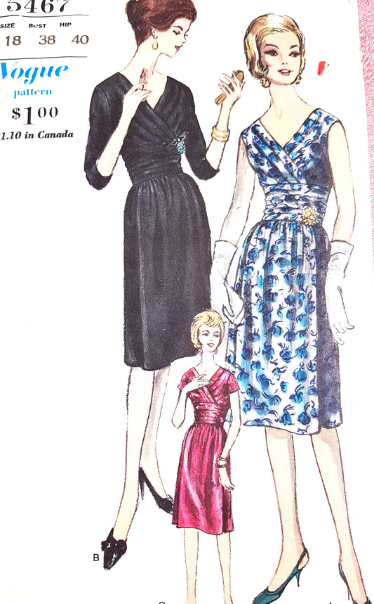 1960s LOVELY Cocktail Party Evening Dress Pattern VOGUE 5467 Three Flattering Designs Bust 38 Vintage Sewing Pattern