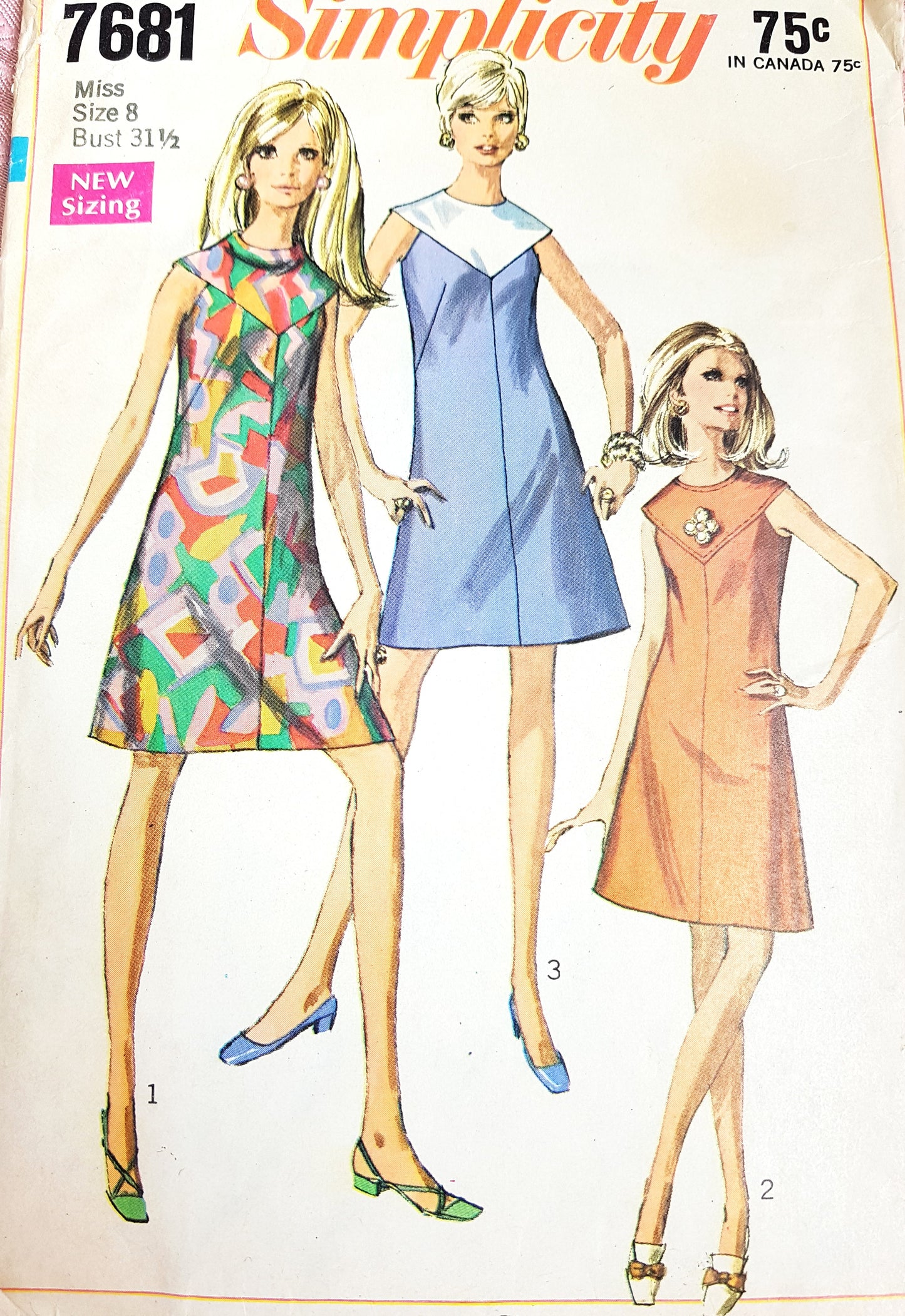 1960s MOD Dress Pattern SIMPLICITY 7681  Dress with Two Yokes Bust  31 Vintage Sewing Pattern