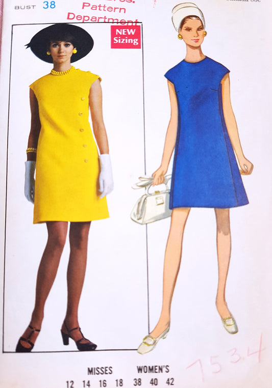 MOD 60s Jewel Neckline A Line Dress Pattern BUTTERICK 5272 Vintage Sewing Pattern