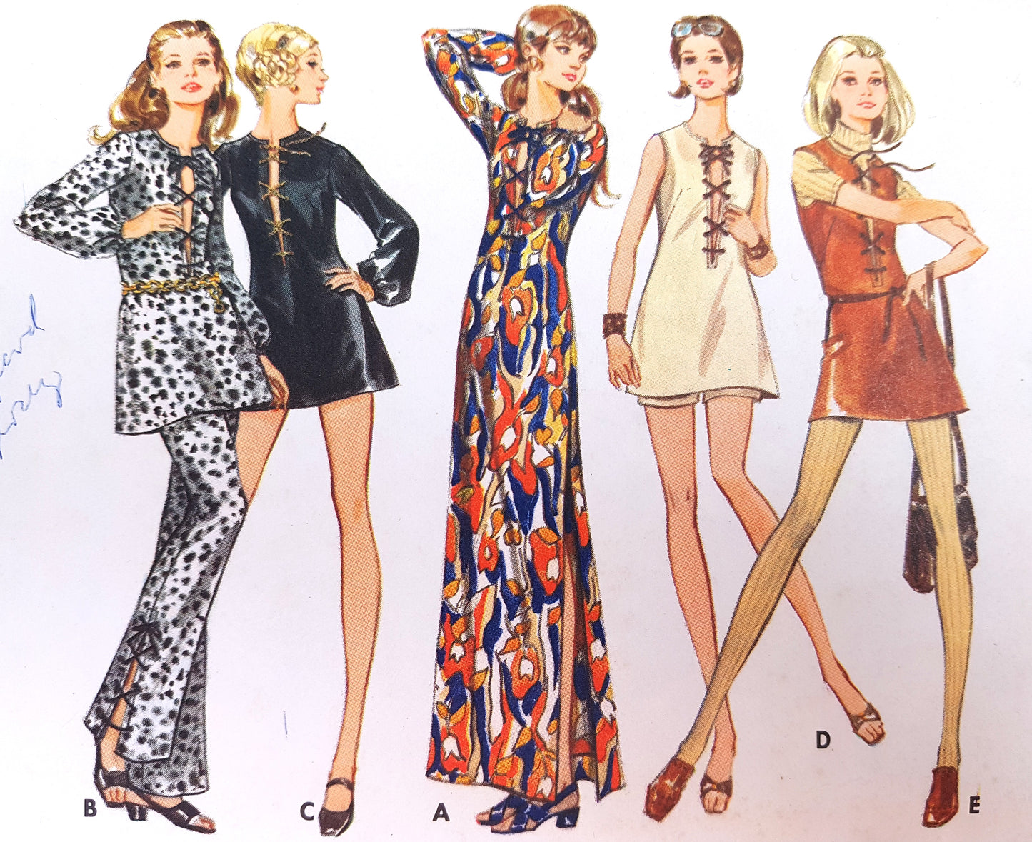 1960s MOD Micro-Mini to Maxi Lace-Up Dress, Pants and Shorts Pattern BUTTERICK 5732 Cute Styles Bust 31 Vintage Sewing Pattern FF